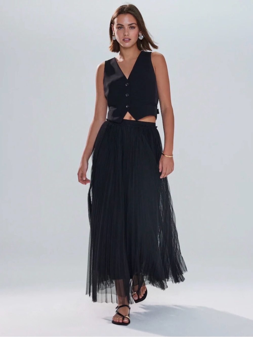 Black Pleated Maxi Skirt -